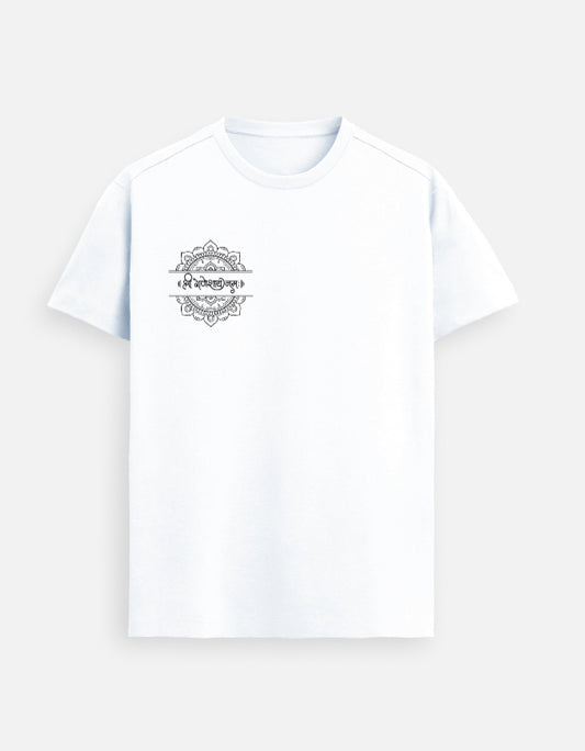 White unisex cotton t-shirt with Ganesh Chaturthi mandala design