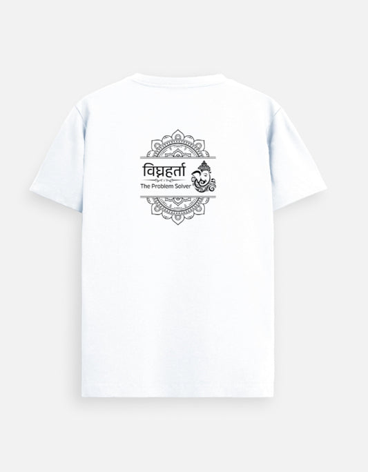 Festzauber oversized white tee with Shree Ganesh design for festivals